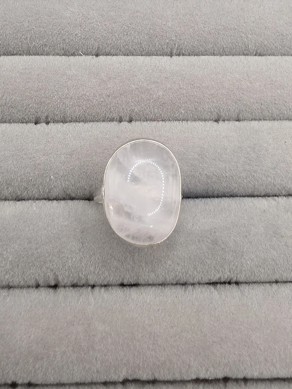 Silver Plated Ring Size 7 with Clear Quartz Oval Stone